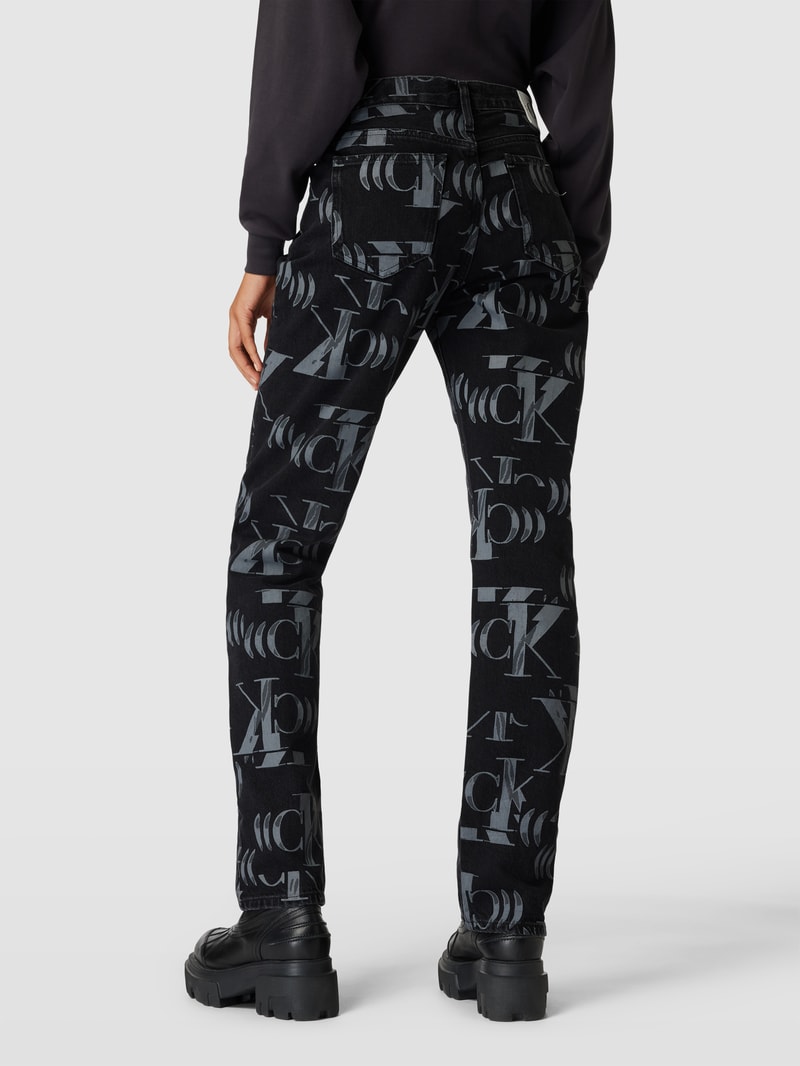 Straight Leg Jeans mit Allover-Logo-Muster in black