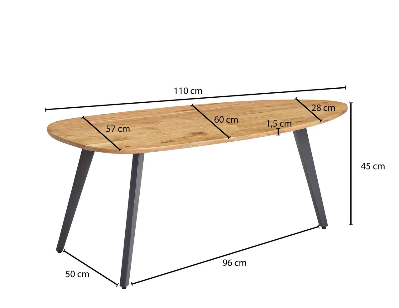 Wohnling Couchtisch Nierenform 110 x 60 x 45 cm Braun