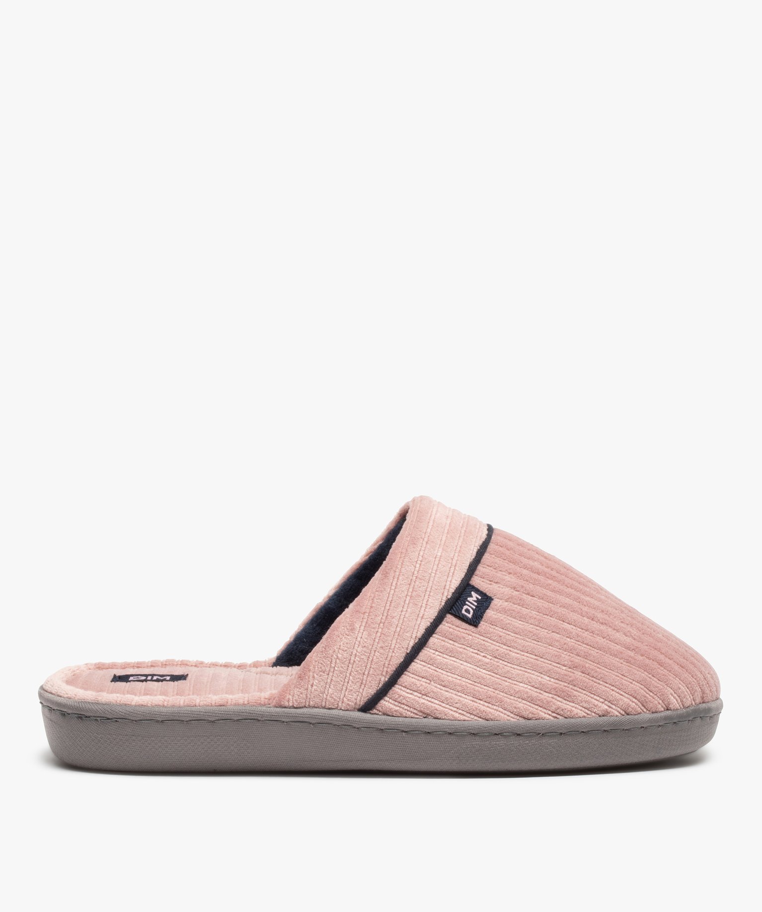 Chaussons femme mules plates en velours ctelé - Dim rose | GEMO