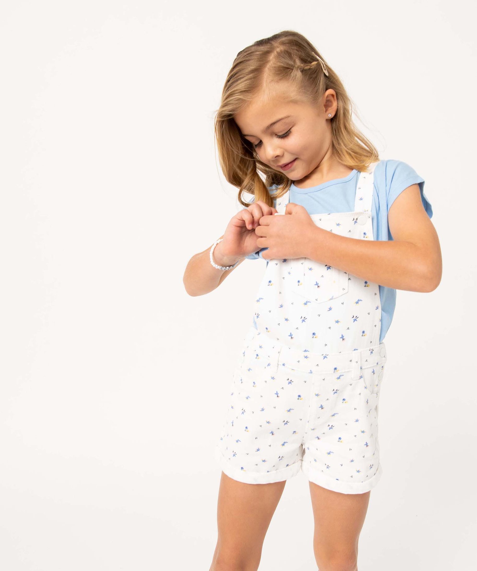 Salopette fille courte à motifs fleuris ecru | GEMO