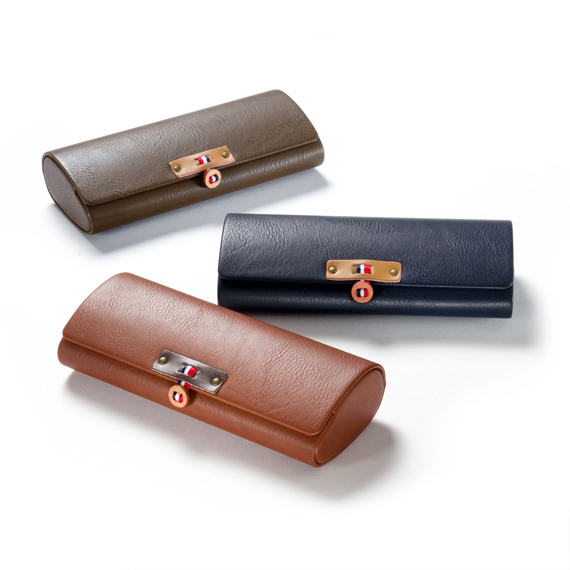 FEFI Brillenetui Hochwertiges Hardcase Etui in Leder-Optik mit Applikation, inklusive Mikrofasertuch
