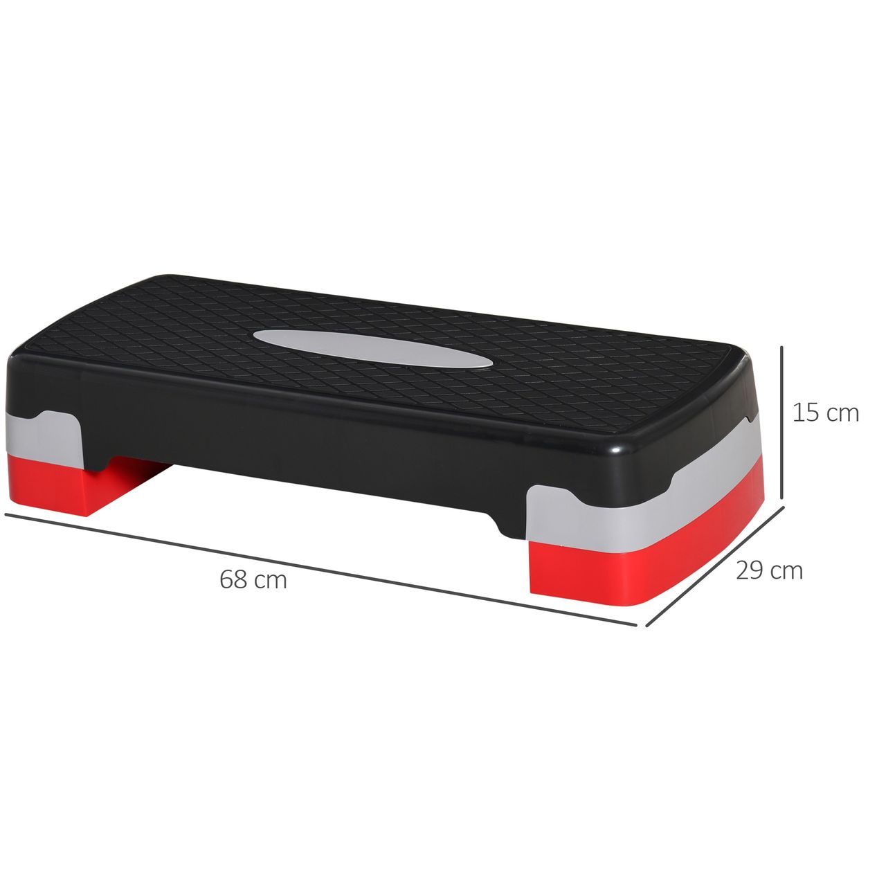 HOMCOM Steppbrett Aerobic Fitness Heimtrainer Stepper 2-stufig höhenverstellbar(10/15 cm) geeignet für den Heim und Bürogebrauch Schwarz Grau Rot 68 x 29 x 15 cm