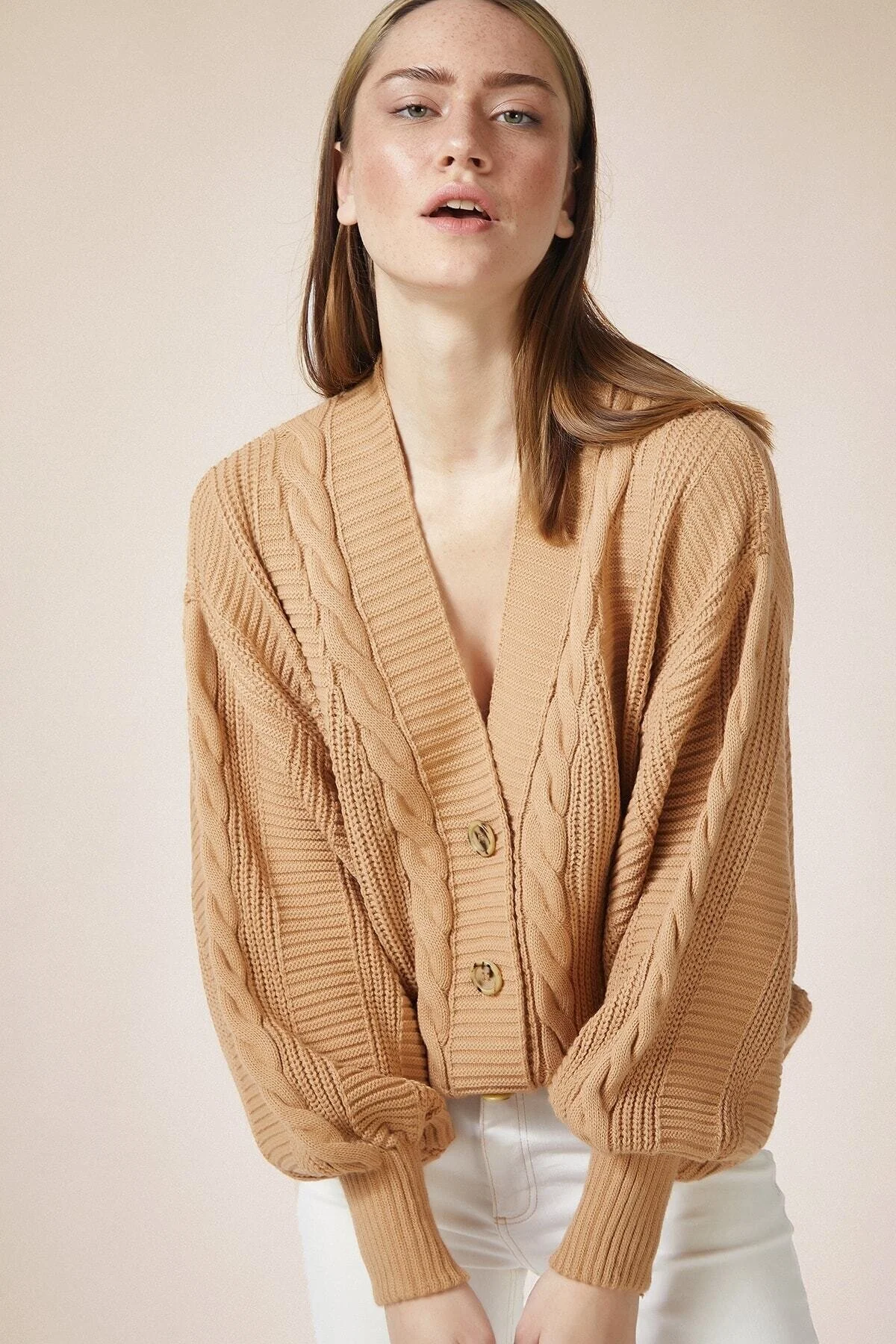 Happiness İstanbul  Strickjacke - Beige - Oversized