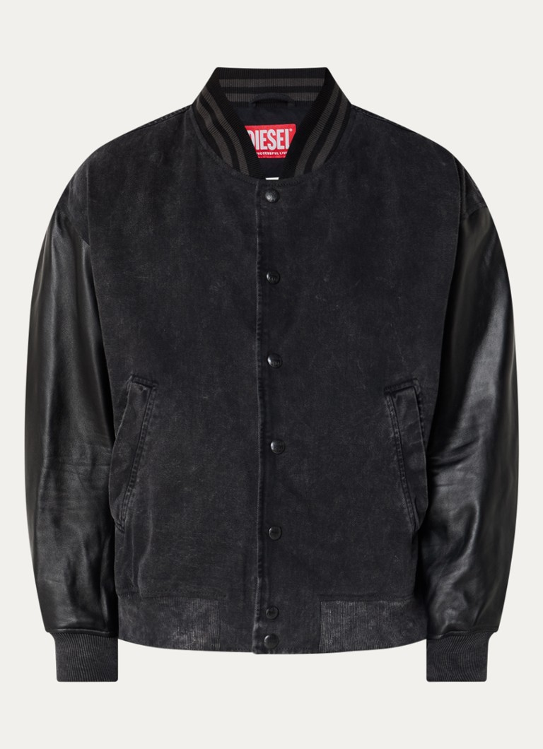 Džínová bomber bunda Diesel L-Nyn s detaily z ovčí kůže
