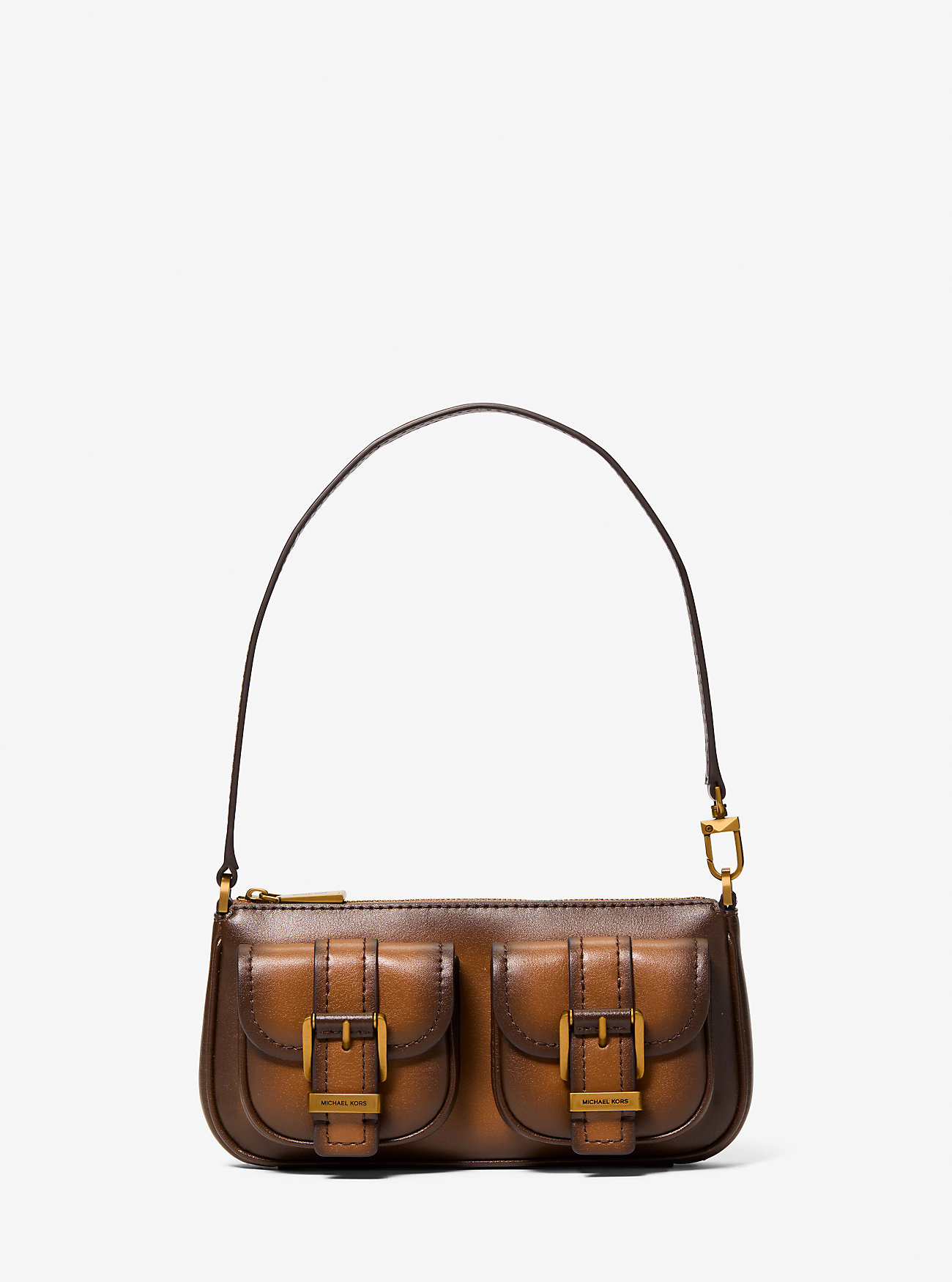 Zoe Small Burnished Leather Pochette - LUGGAGE