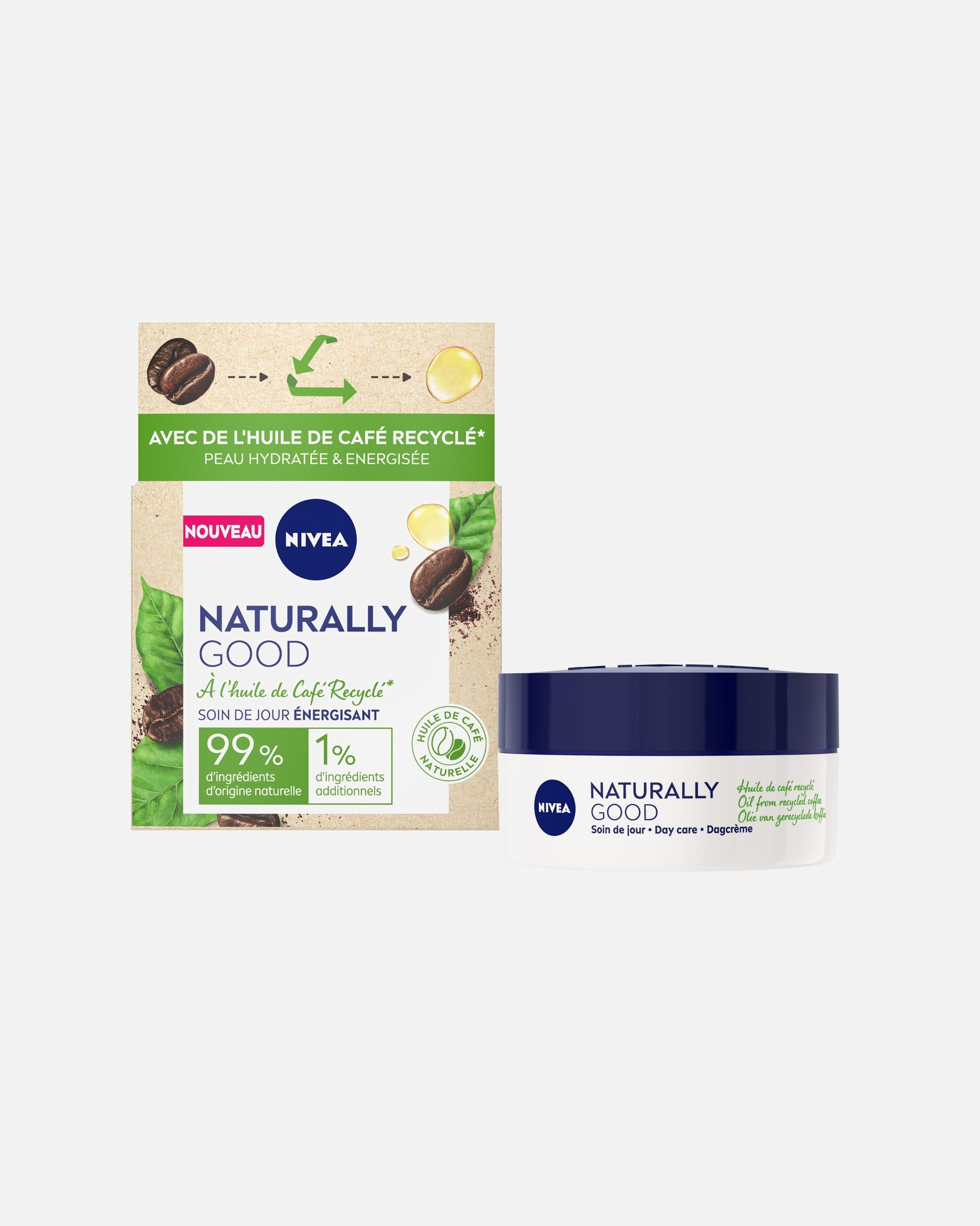 NIVEA Energizing Day Cream med resirkulert kaffeolje