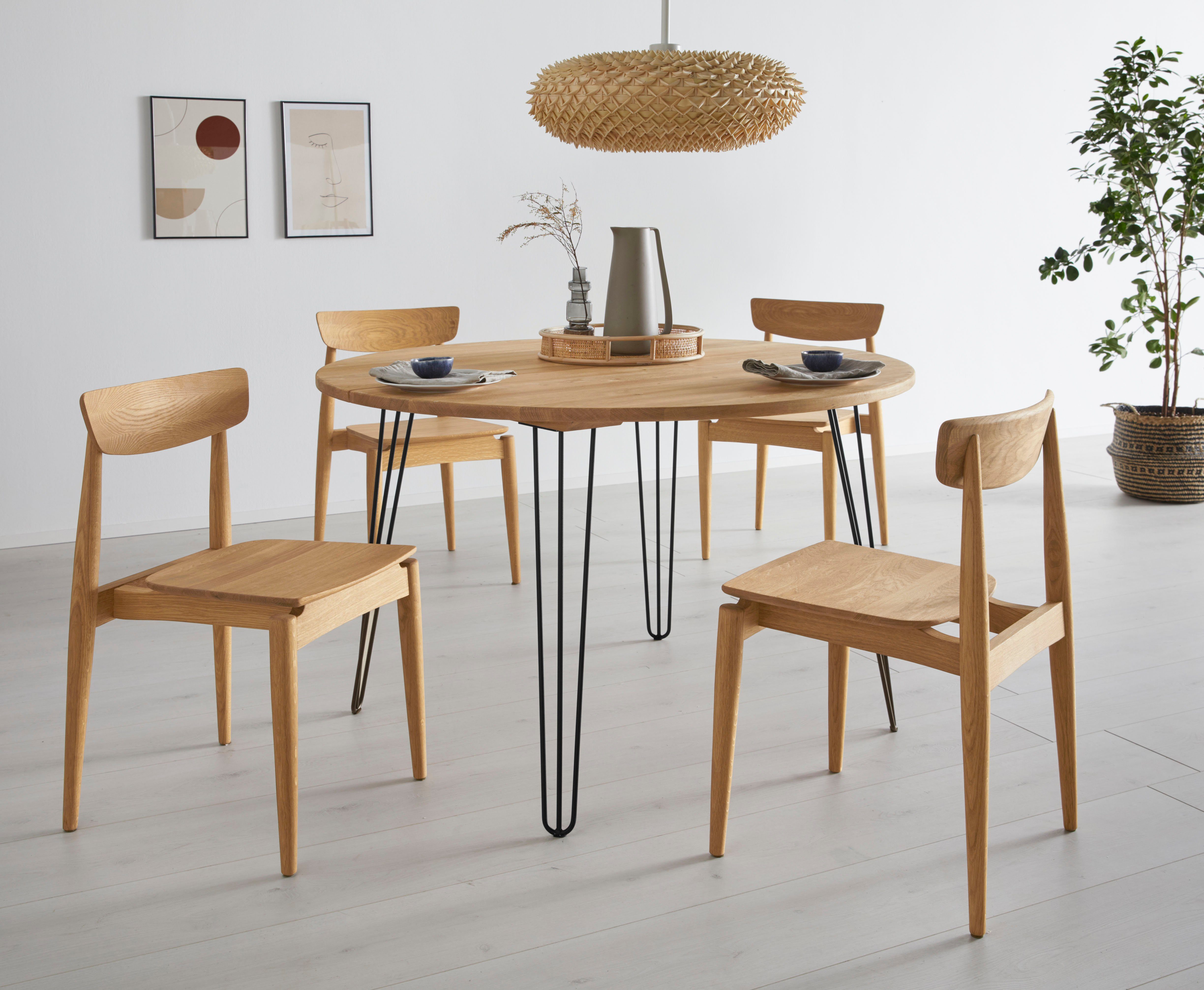 OTTO products 4-Fußstuhl Veikko (Set, 2 St), vegan, mit pflanzlichem Bio Öl behandelt, Massivholz Eiche, stapelbar