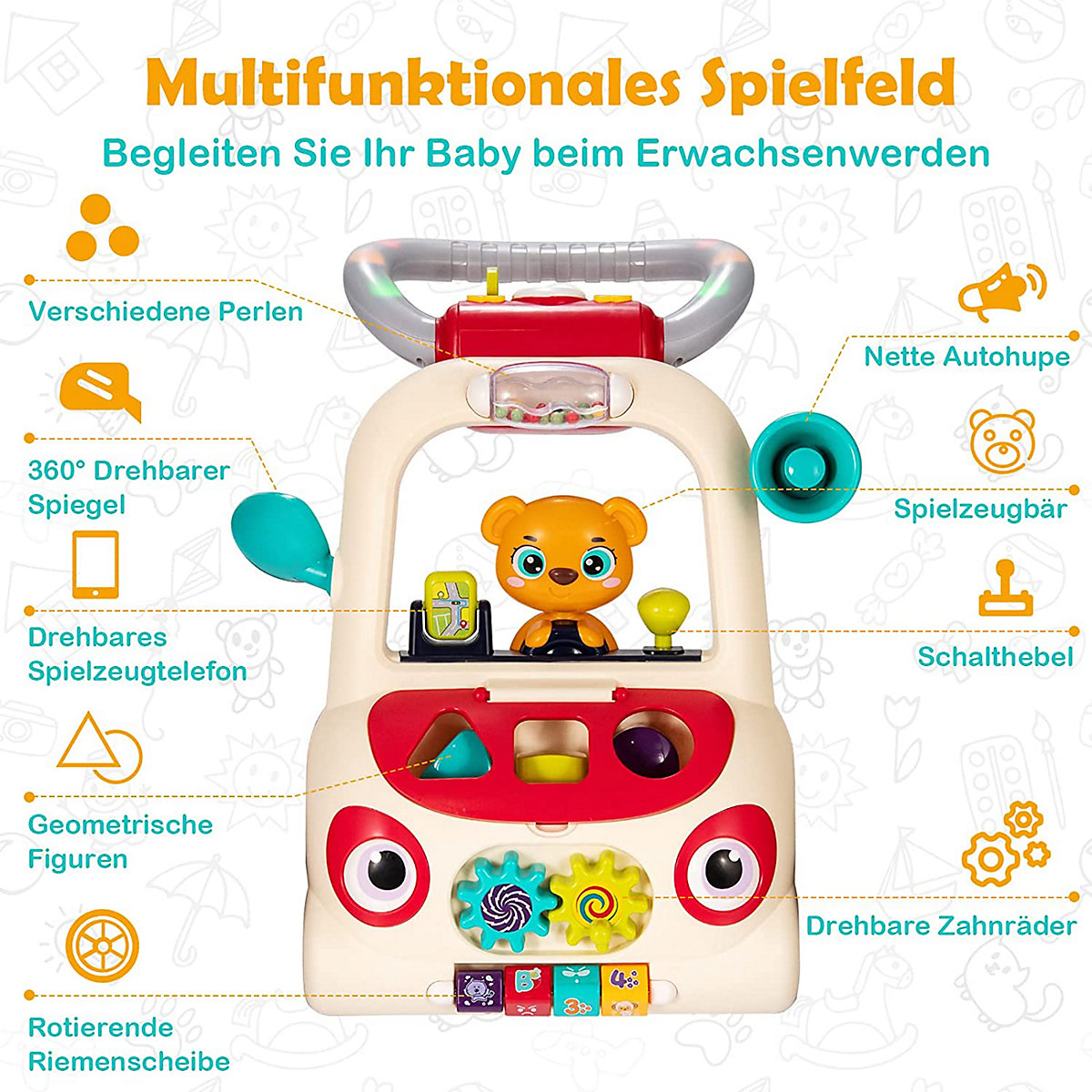 Lauflernwagen mit Musik & Licht & Spielbrett ab 9 Monaten