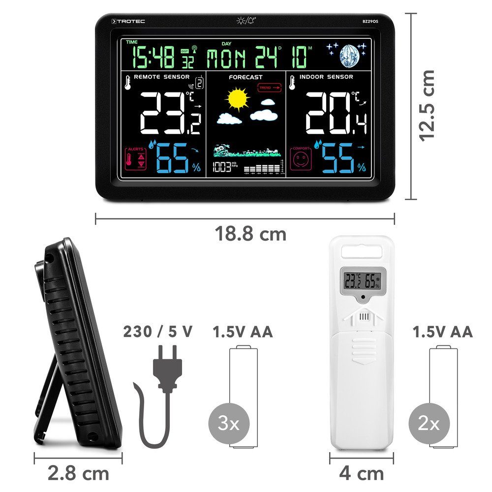 TROTEC BZ29OS Funkwetterstation (Trend-Anzeige für Temperatur, Luftfeuchtigkeit und Wetter)
