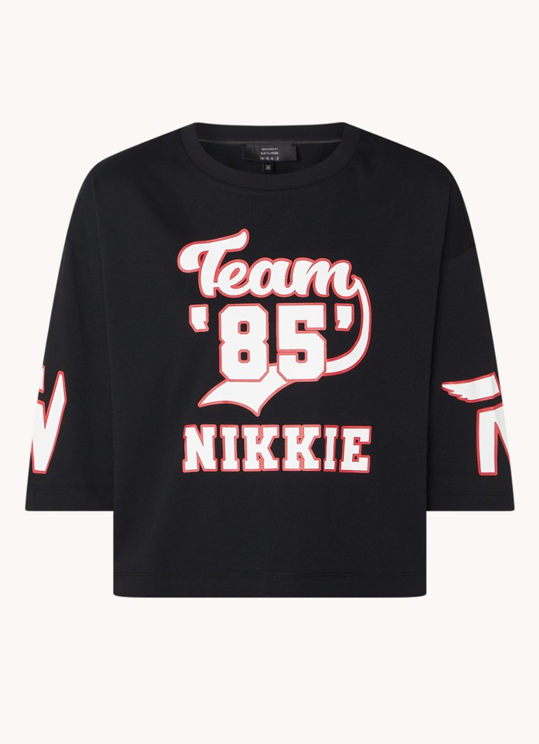 NIKKIE Star cropped T-shirt with logo print