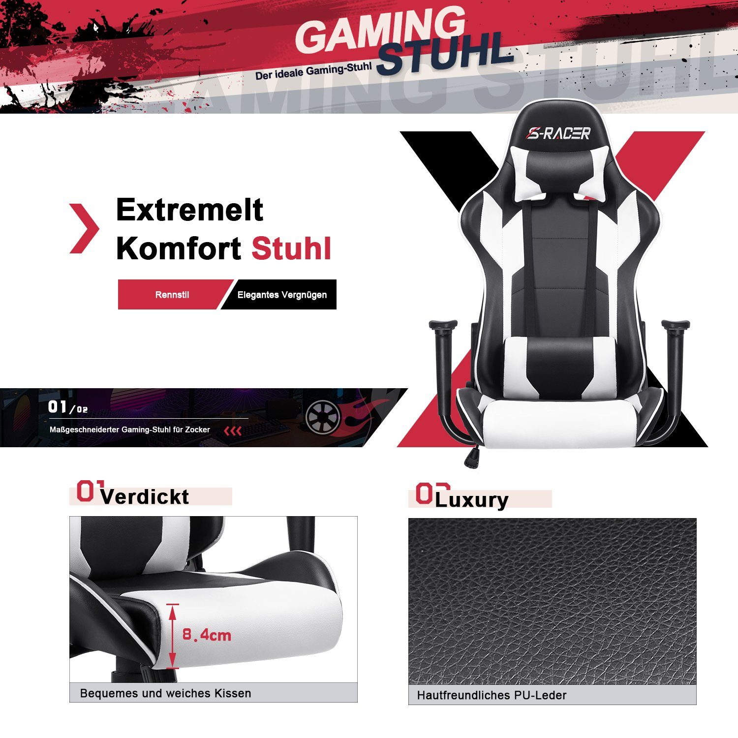 HOMALL Gaming Chair Gaming Stuhl hoher Rückenlehne PC Ergonomischer Rennstuhl mit (Set)