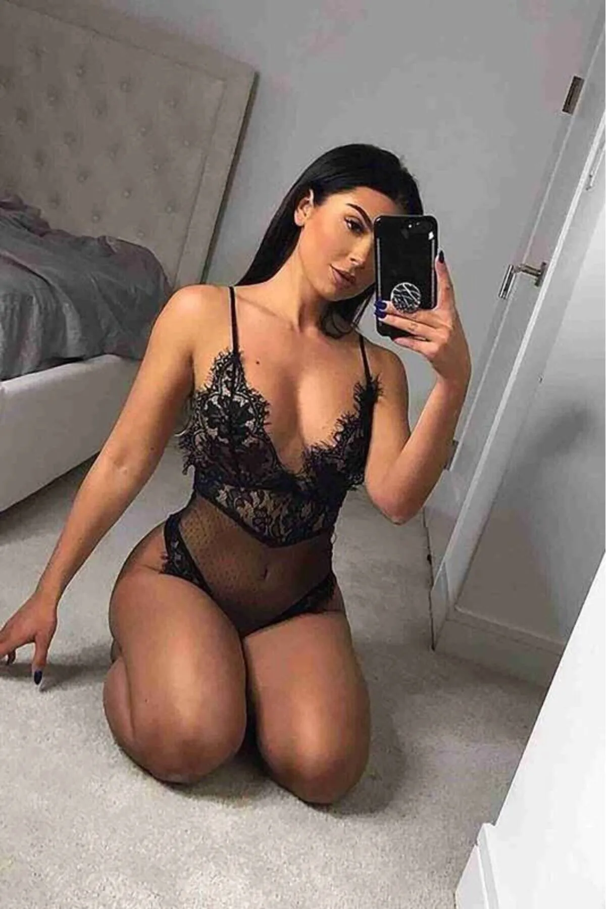 Merry See  Pilelistore Stylischer Bodysuit Spitze Sexy Nachthemd Body Schwarz Ms2519
