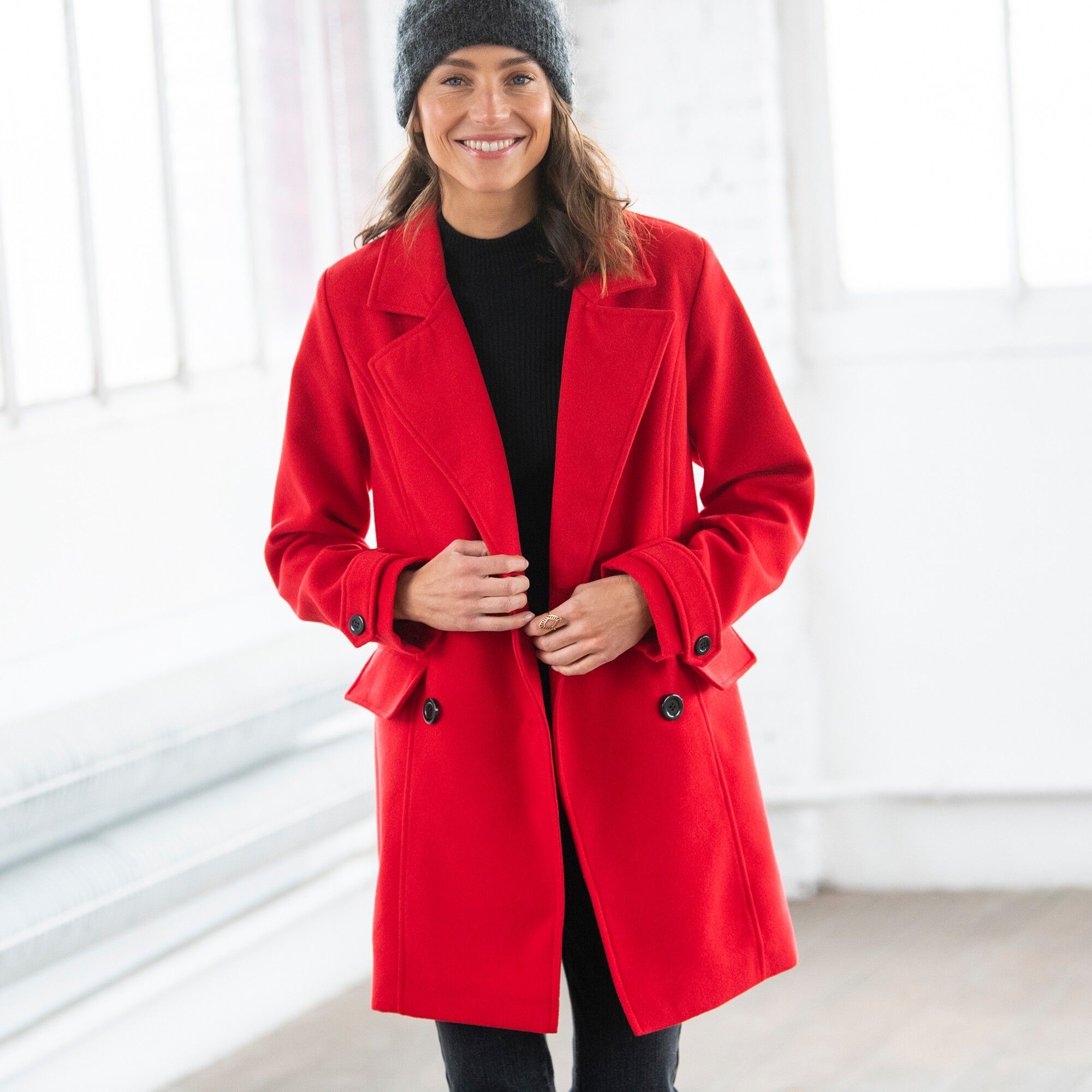Manteau caban aspect drap de laine