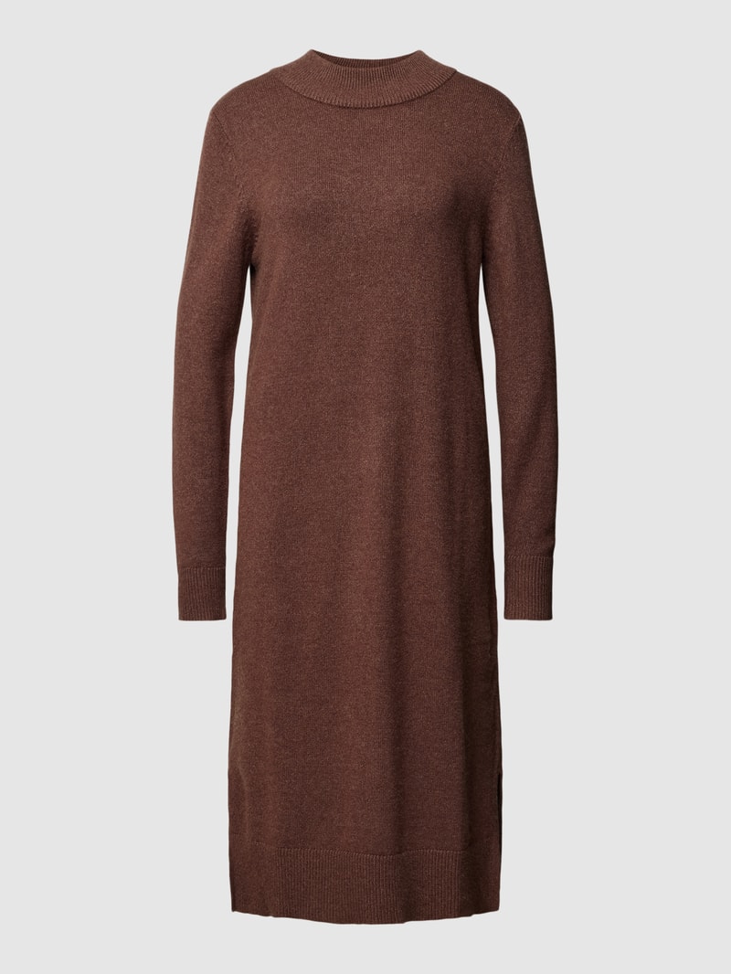 Knielanges Strickkleid mit Seitenschlitzen Modell 'Viril' in mittelbraun