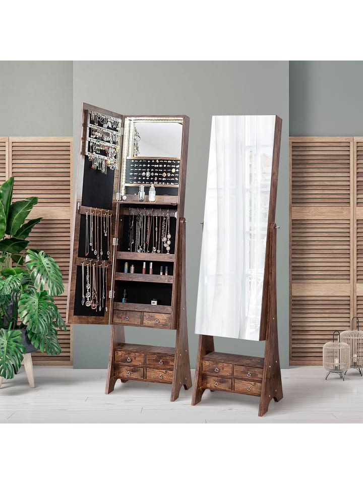 COSTWAY Schmuckschrank mit Beleuchtung in Braun günstig kaufen onesize