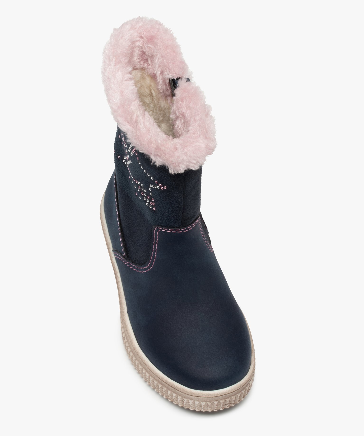 Bottes fourrées fille en suédine motif étoile en strass bleu | GEMO