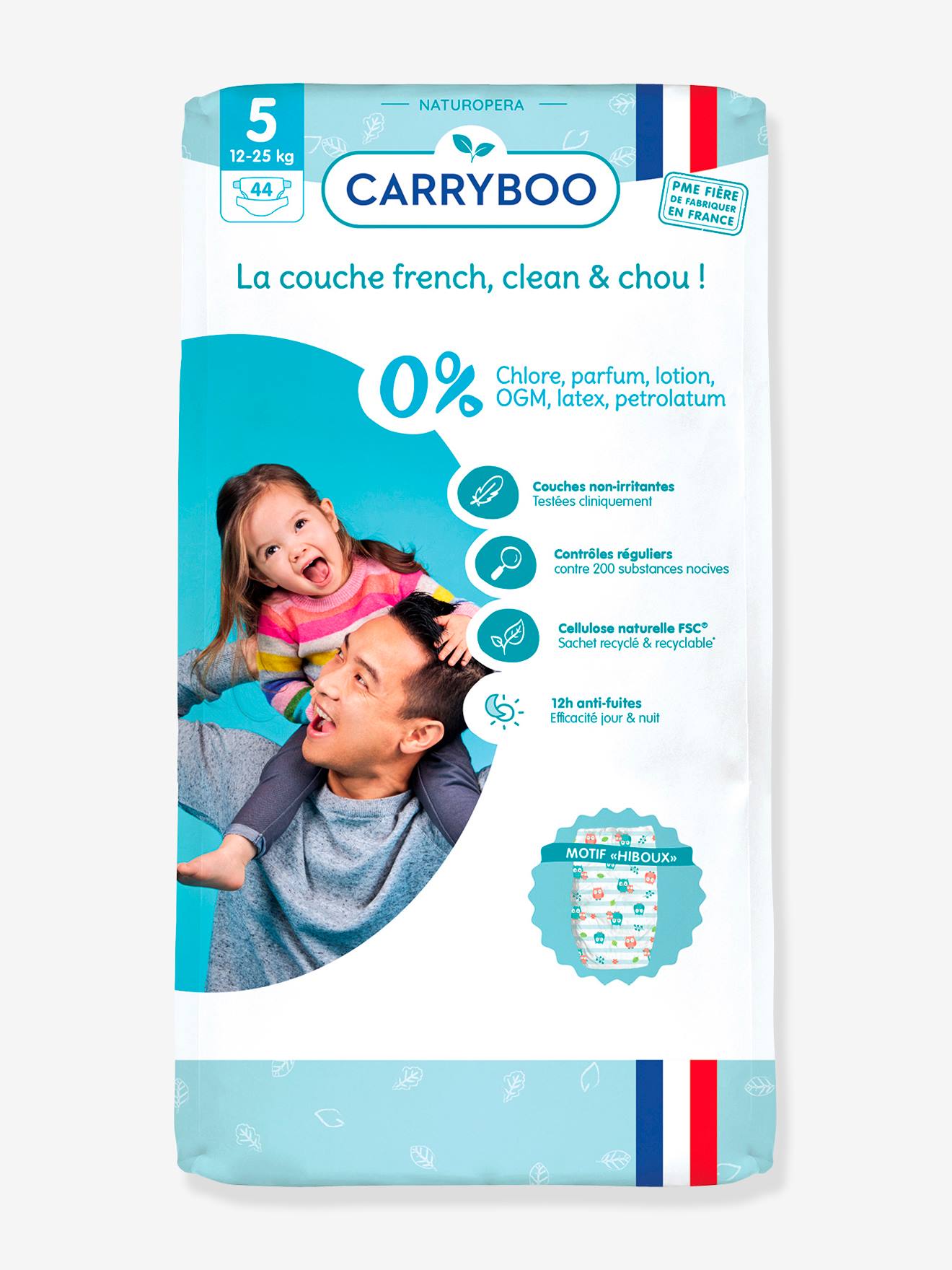 44 couches dermo-sensitives T5 (12-25 kg) CARRYBOO blanc