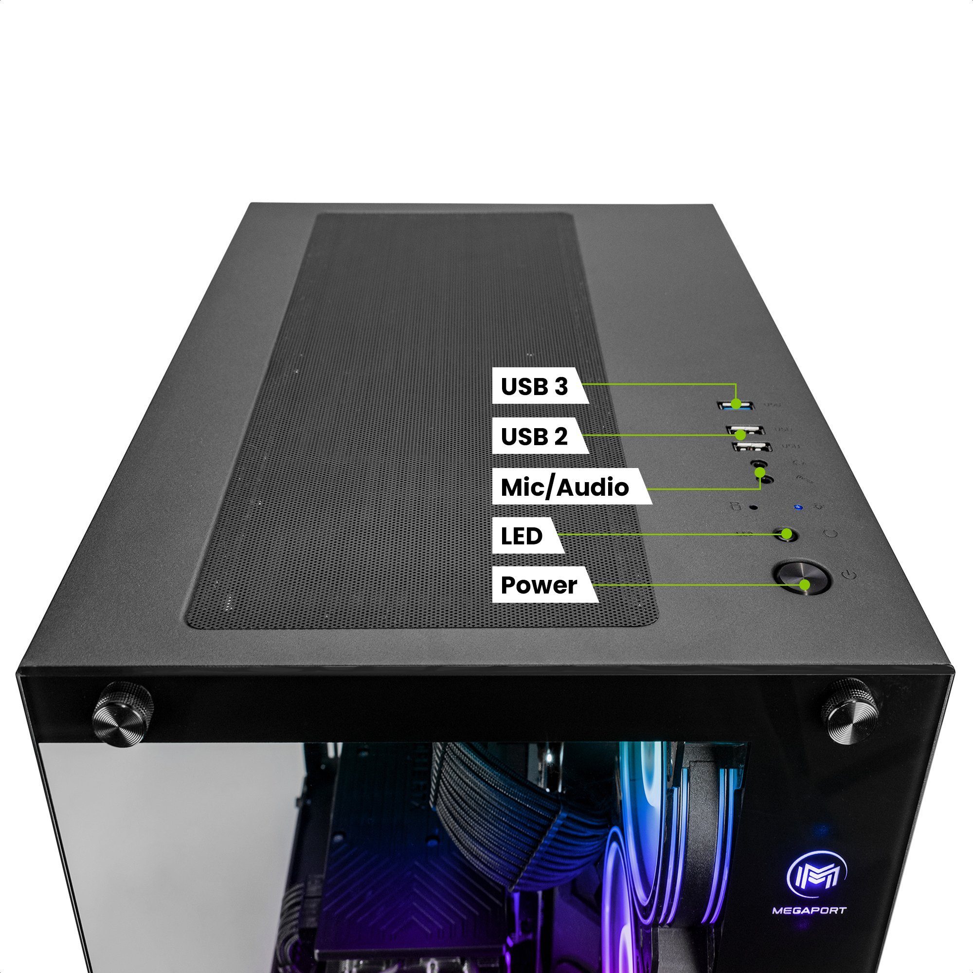 Megaport Gaming-PC (Intel Core i9 12900F 16x2.40 GHz 12900F, GeForce RTX 4070, 32 GB RAM, 2000 GB SSD, Wasserkühlung, Windows 11, WLAN)