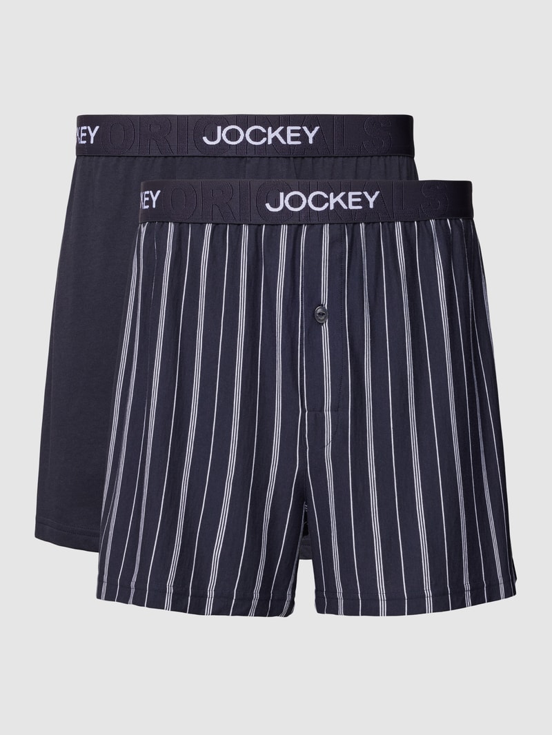 Boxershorts mit Label-Print im 2er-Pack in dunkelblau