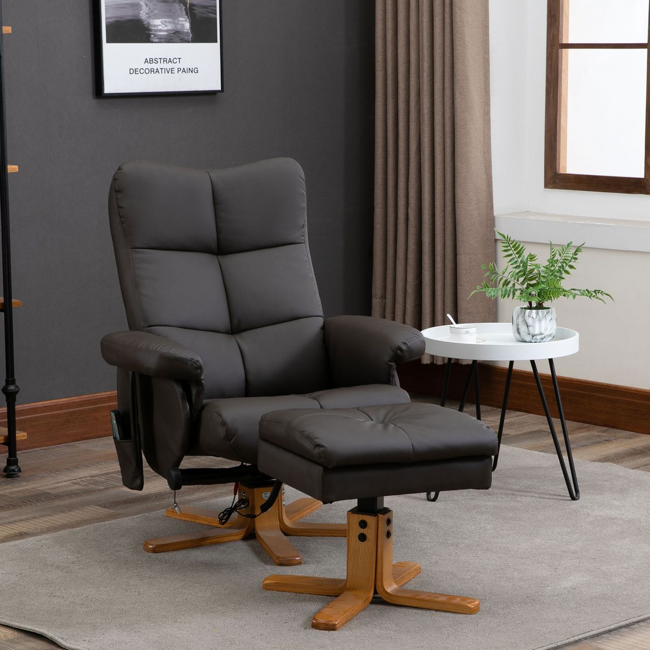 HOMCOM Relaxsessel mit Liegefunktion Massagesessel mit Fußhocker Braun