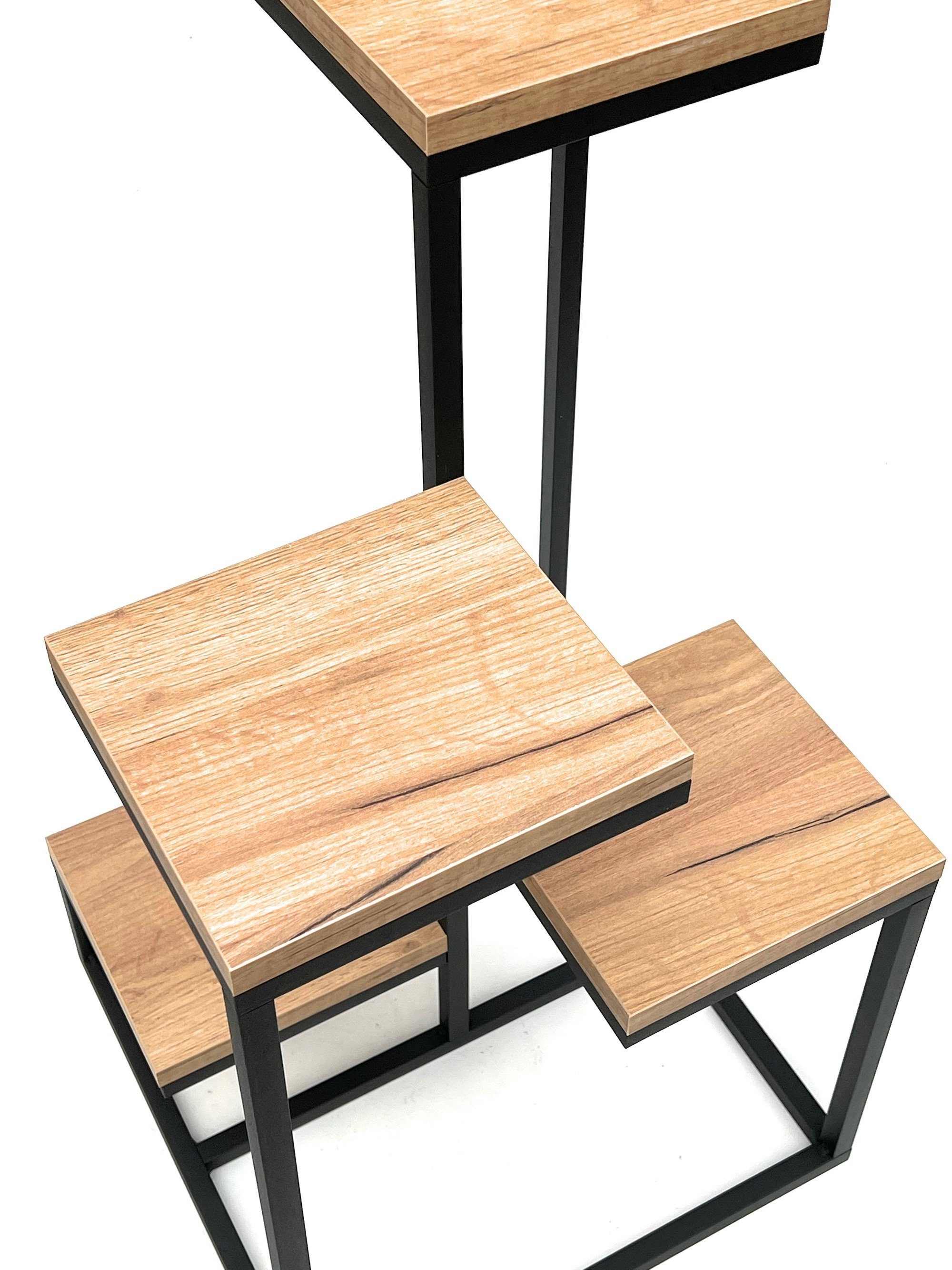 DanDiBo Blumenständer Blumentreppe Metall Schwarz Holz 75 cm Pflanzentreppe Modern