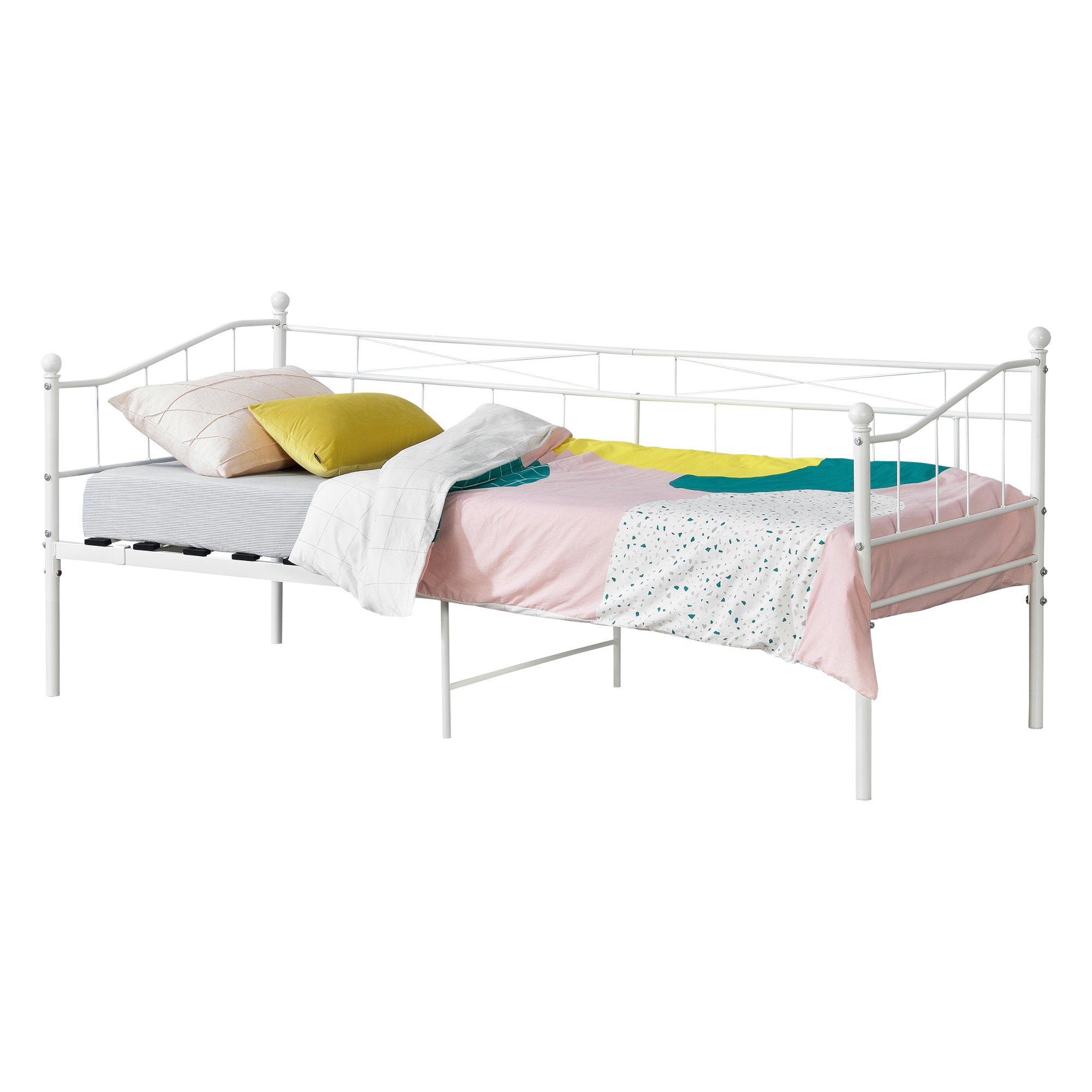 en.casa Metallbett, Arjeplog Tagesbett Bettgestell 90x200cm Weiß