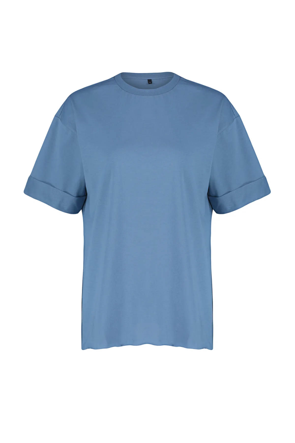 Trendyol Collection  Indigoblaues, asymmetrisches Boyfriend-Strick-T-Shirt aus 100 % Baumwolle mit zwei Ärmeln TWOSS20TS0828
