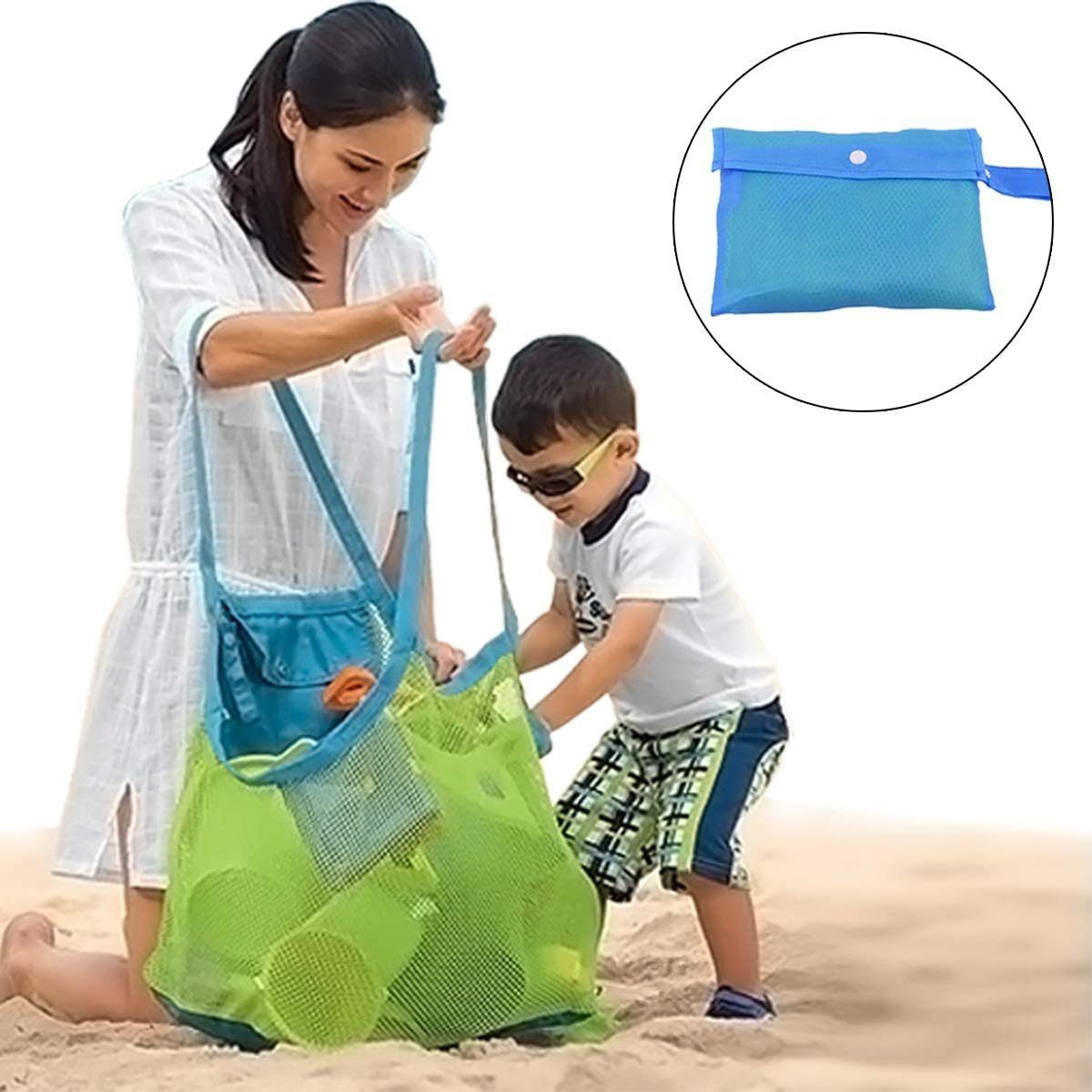 Alster Herz Aufbewahrungstasche Netz Strandtasche für Sandspielzeug Strandspielzeug Tasche H0172, Wiederverwendbare Faltbare für Wasserspielzeug Urlaub