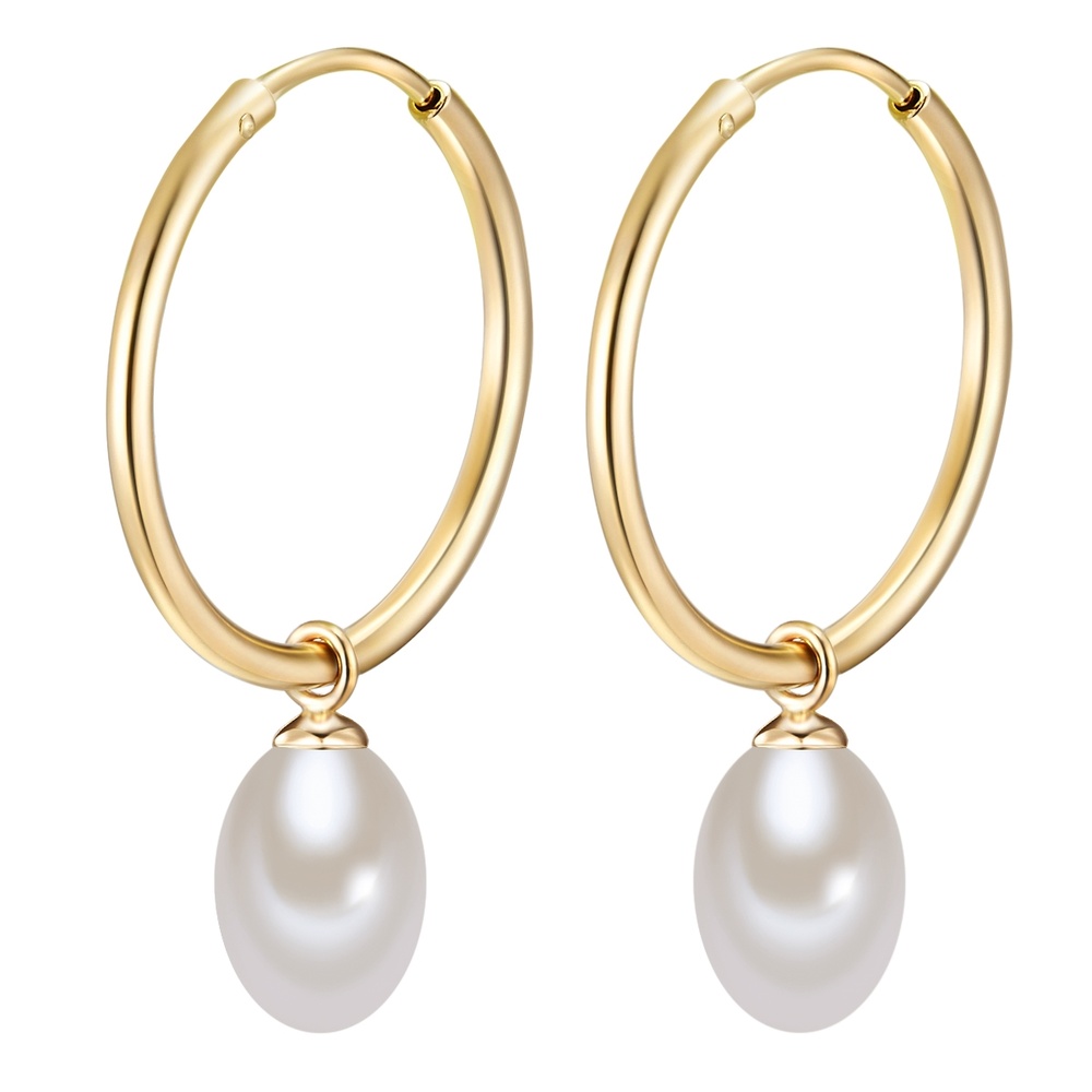 Valero Pearls Créoles en argent Argent sterling Perle de culture d'eau douce en Or jaune Boucles d'oreilles