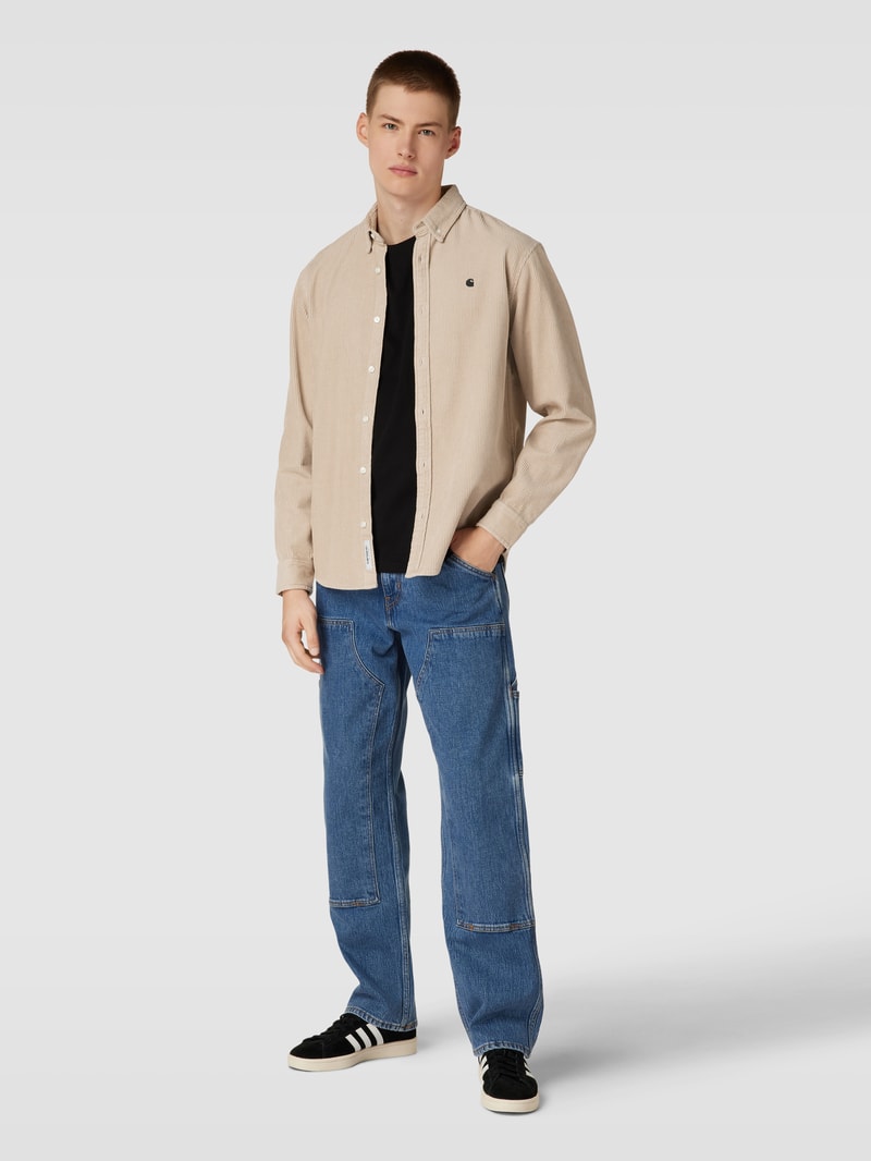 Regular Fit Cordhemd mit Logo-Stitching Modell 'MADISON' in beige