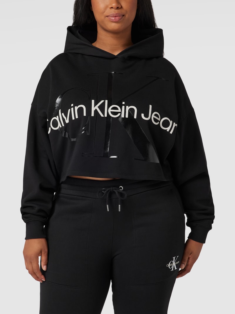 PLUS SIZE Hoodie mit Label-Detail Modell 'PLUS GLOSSY MONOGRAM' in schwarz