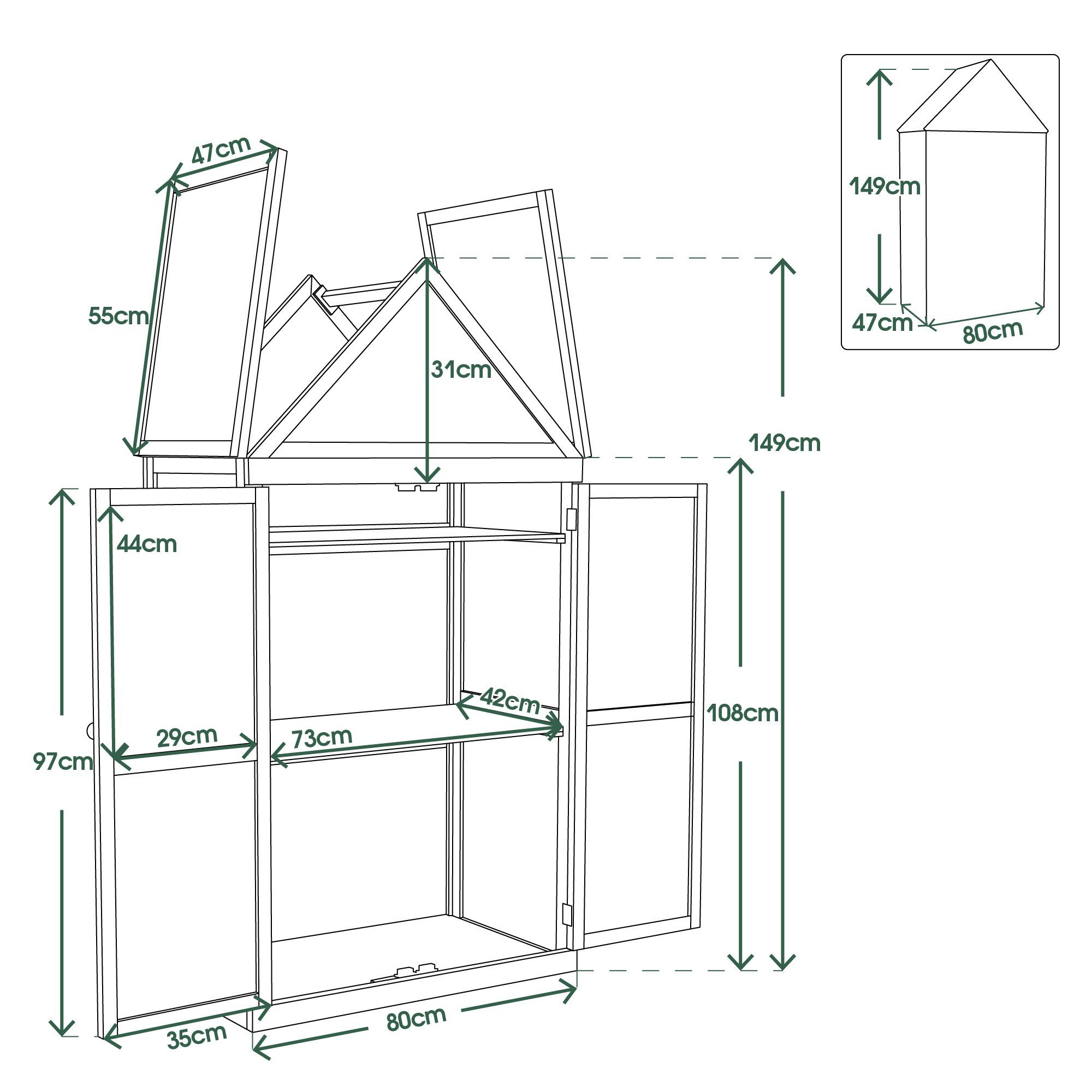 MCombo Anlehngewächshaus MCombo 3 Etage Gewächshaus Treibhaus 0800, Aufzuchtschrank Treibhaus Pflanzenhaus Tomatenhaus, 47 x 80 x 149 cm