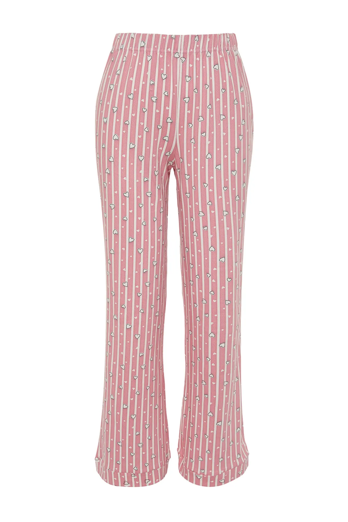 Trendyol Collection  Gestreifte gestrickte Pyjamahose aus rosa Baumwolle THMSS23PJ00002