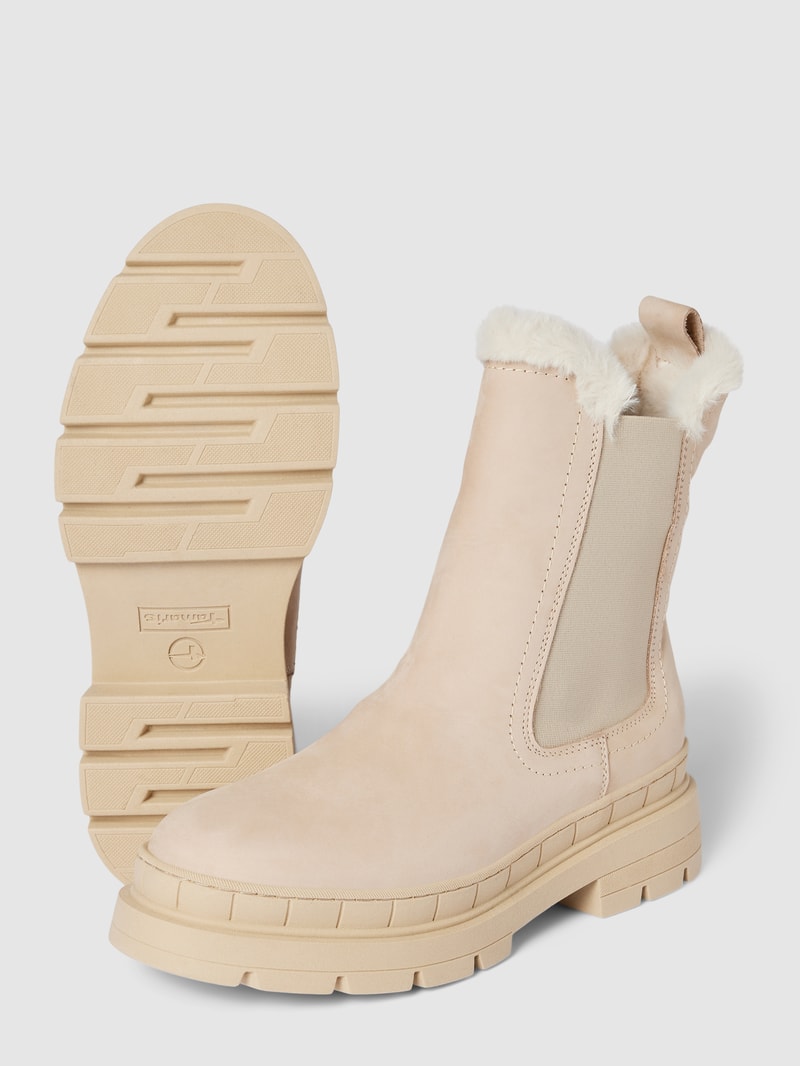 Chelsea Boots aus Leder mit Kunstfellbesatz in beige