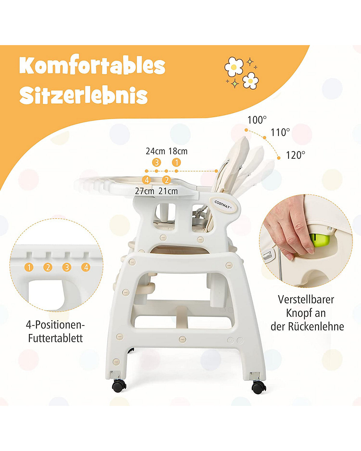 3 in 1 Hochstuhl Schauklestuhl Kindersitzgruppe mit Sitzkissen