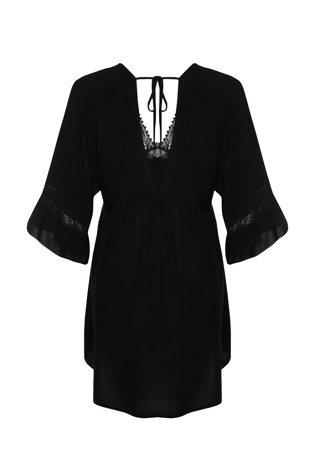 Trendyol Curve  Schwarzes Mini-Strandkleid mit gewebten Streifen TBBSS24AH00134