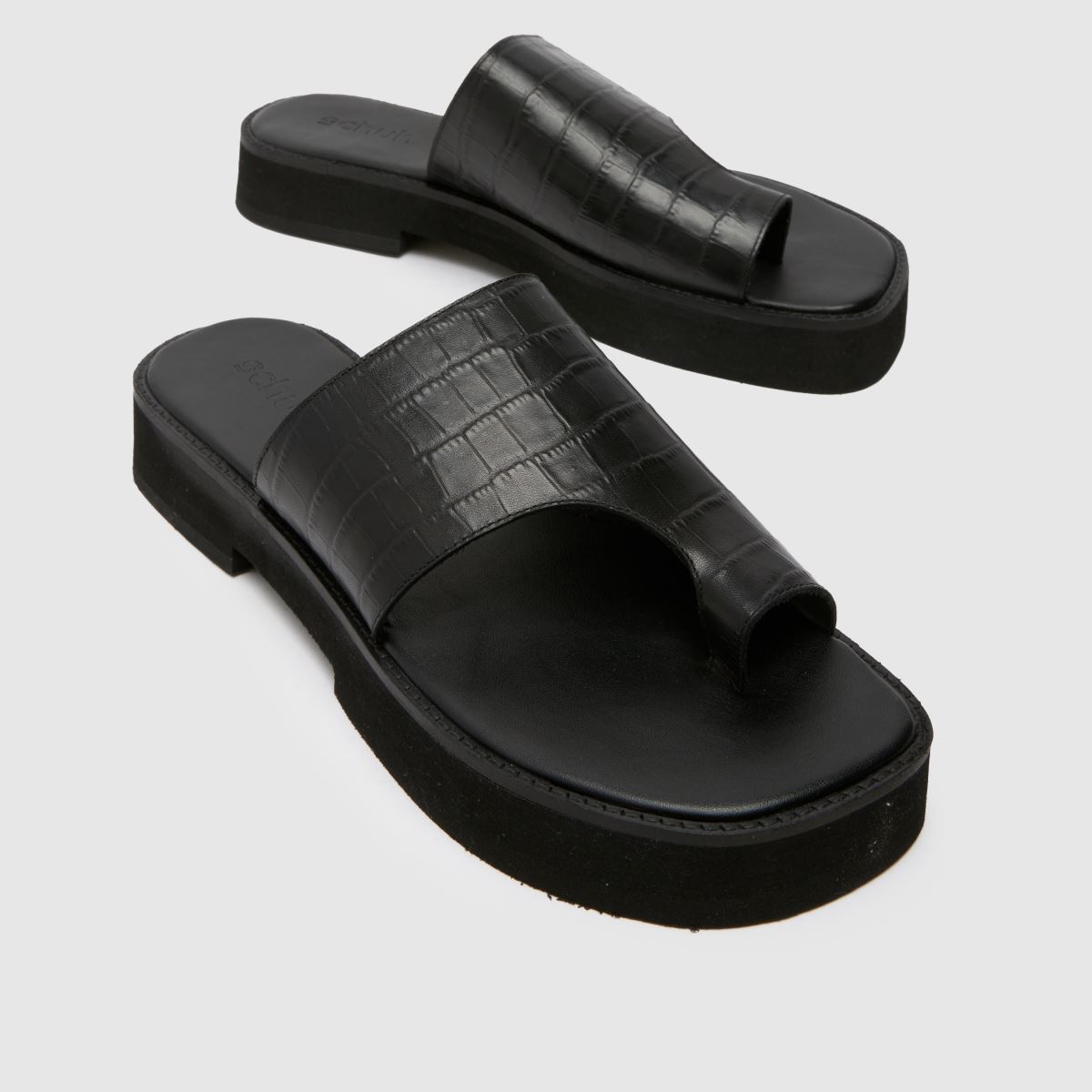 Černé robustní sandály s krokodílí platformou Schuh Tori