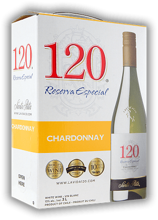 Santa Rita, 120 Reserva Especial, Chardonnay Bag in Box 3,0 Liter, 2021, Valle Central  Santa Rita, 120 Reserva Especial, Chardonnay Bag in Box 3,0 Liter, 2021, Valle Central  Ein vollmundiger und fruchtiger Wein. Jahrgang 2021 - 3	 Liter - Vol 13,5%