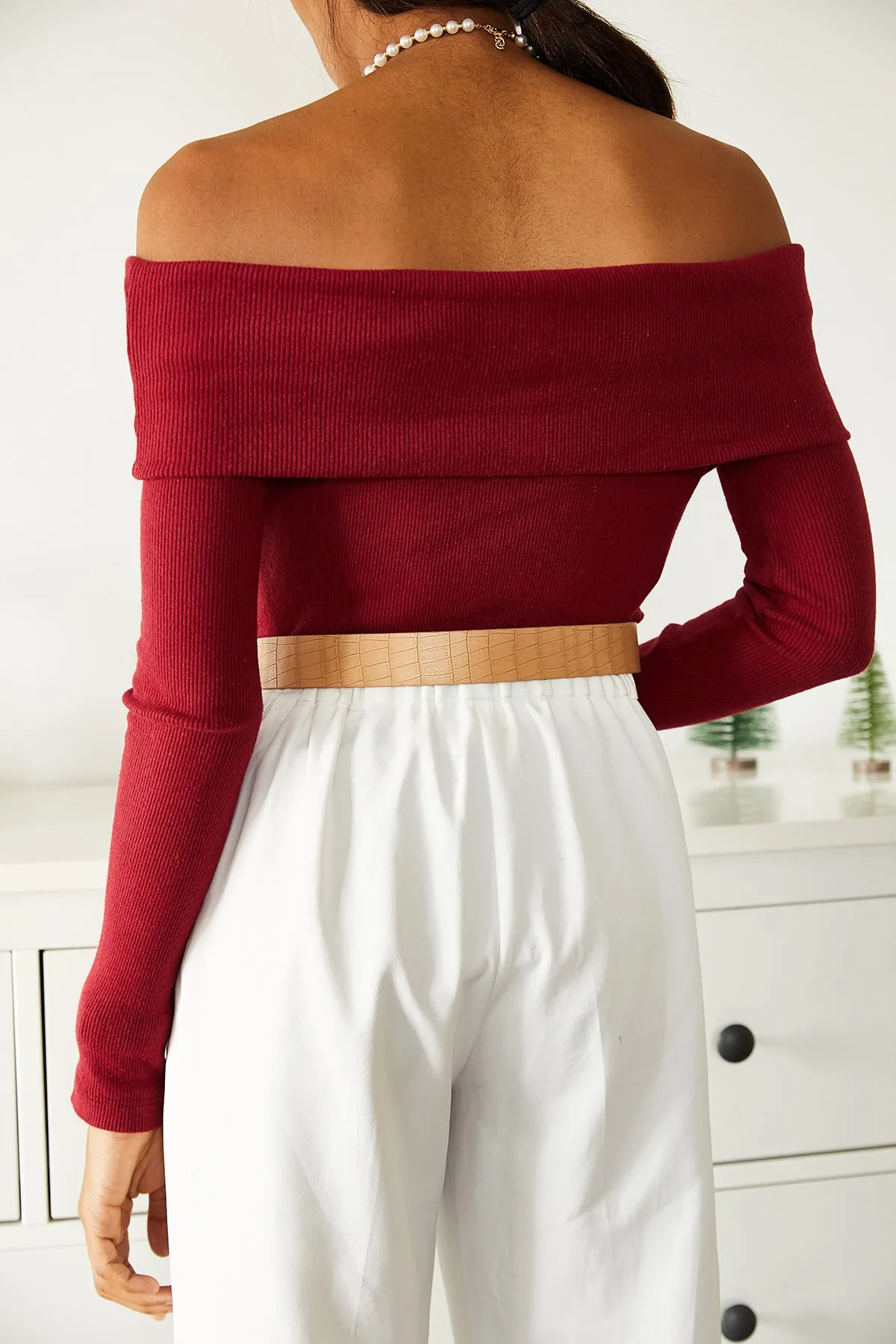 XHAN  Camisole-Pullover mit Madonna-Kragen für Damen 1KZK3-10860-31