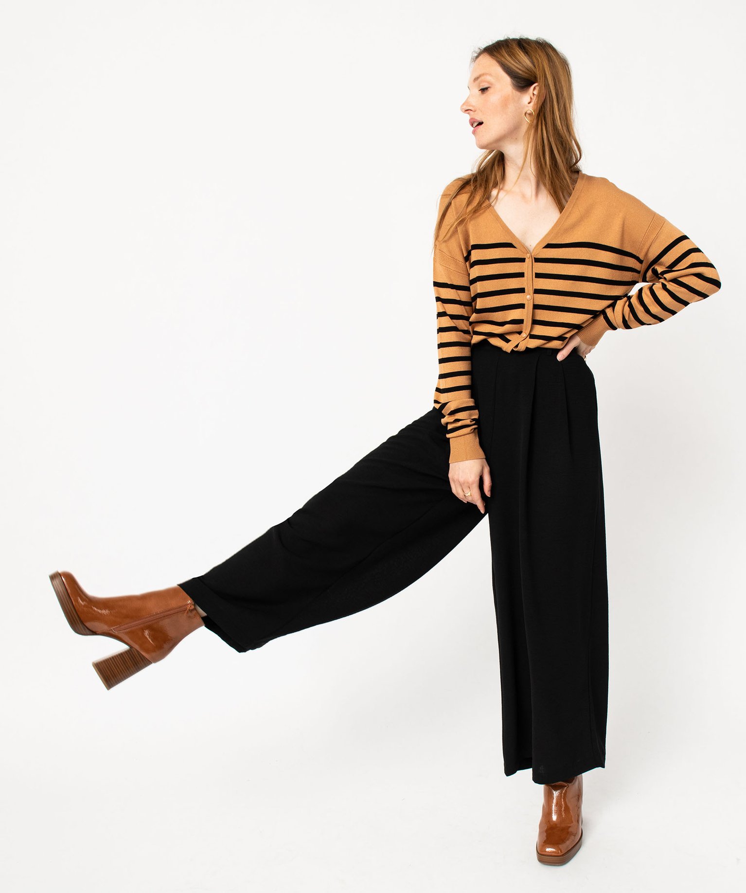 Pantacourt large en toile fluide femme noir | GEMO
