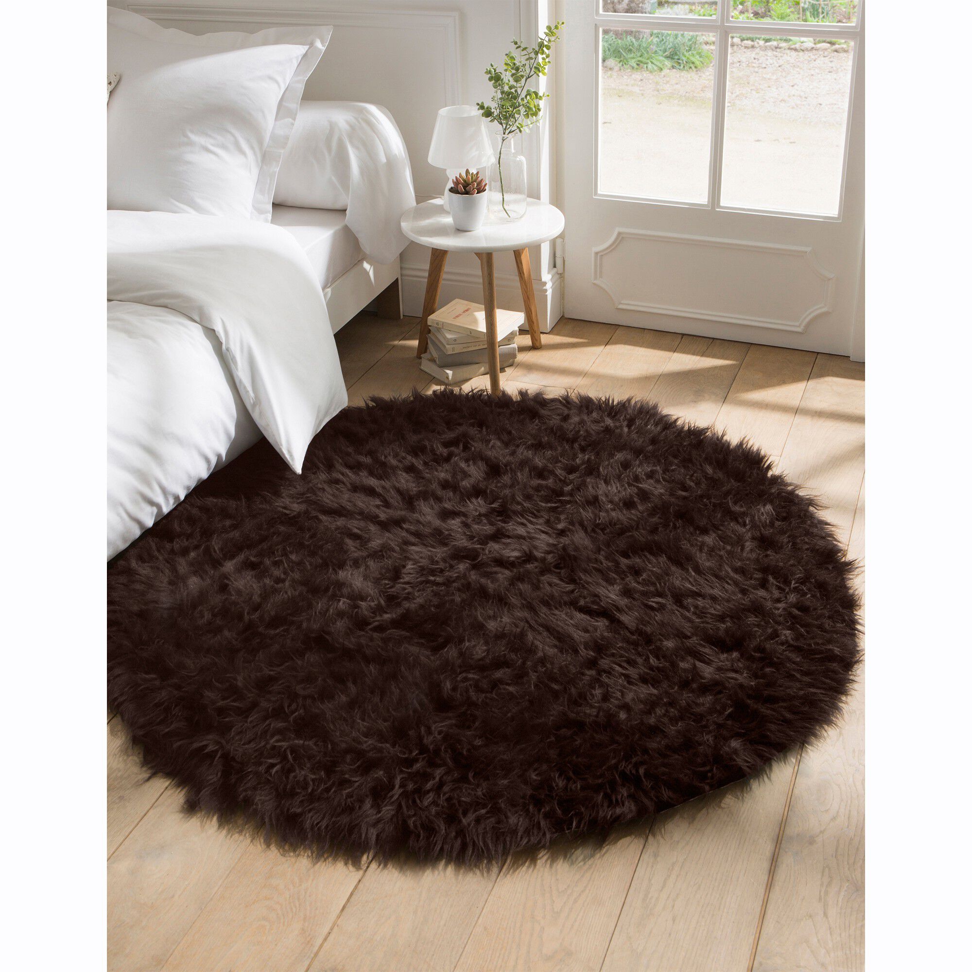 Tapis rond poils longs
