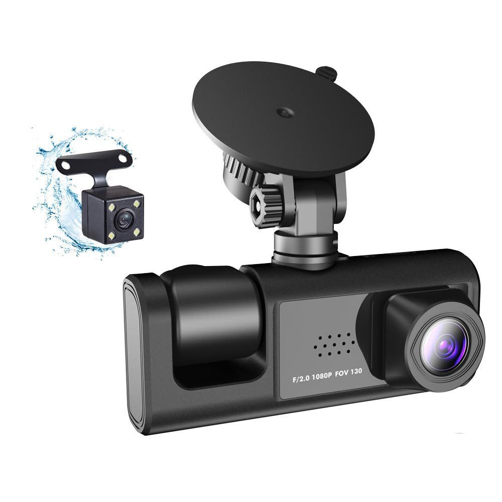 Welikera 3-Kamera 1080P Fahrrekorder Auto mit 170° Weitwinkelobjektiv Dashcam (Nachtsichtfunktion)
