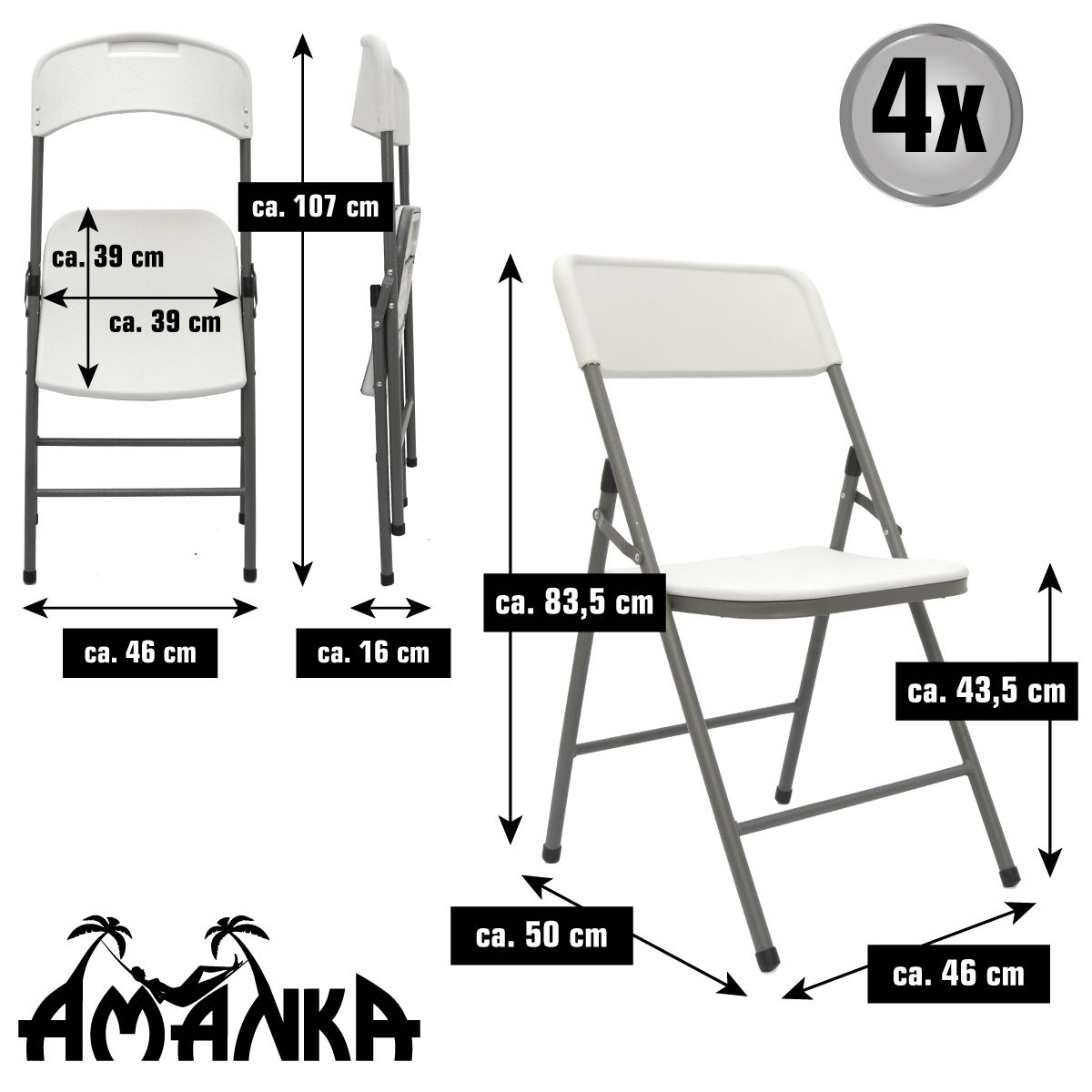 AMANKA 4 weiße Klappstühle