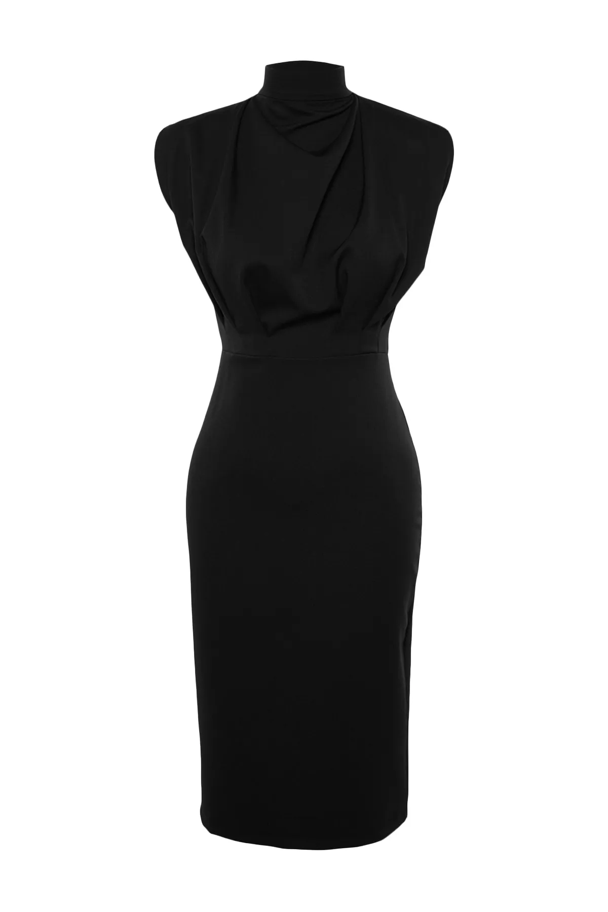Trendyol Collection  Schwarzes, figurbetontes, gewebtes Kleid mit Stehkragen TWOAW20EL0311