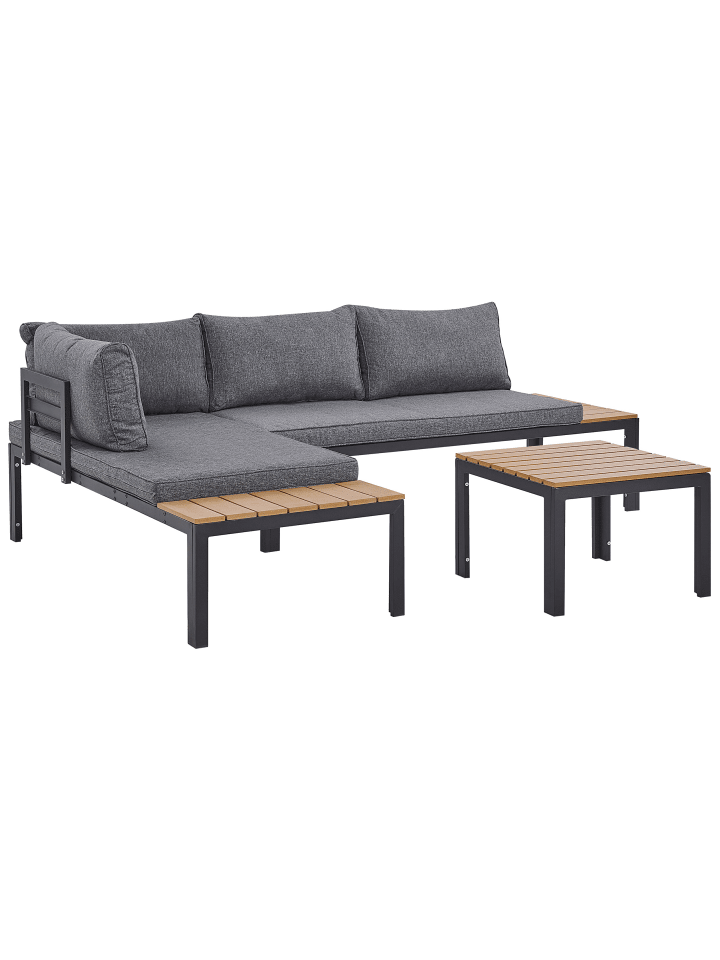 Beliani 3-tlg Lounge Set PIENZA in Grau/Schwarz/Heller Holzfarbton günstig kaufen onesize