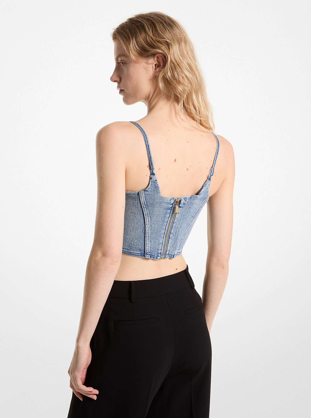 Top bustier in denim elasticizzato - Lavaggio effetto vintage blu