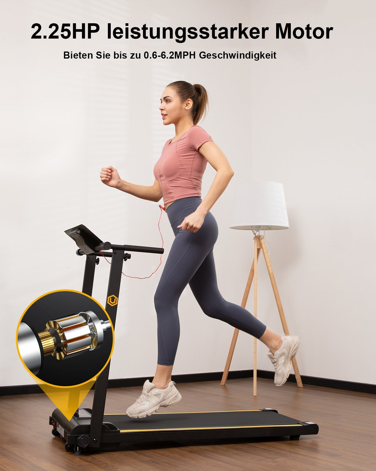 OKWISH Laufband Profi Elektrisches Laufband Fitness Treadmill Sports Zuhause 1-10 km/h (Trainingspfade klappbar und kompakt verstaubar, Halterung für Handy und Pad, mit 12 Programs, UREVO), Walking pad für Zu hause
