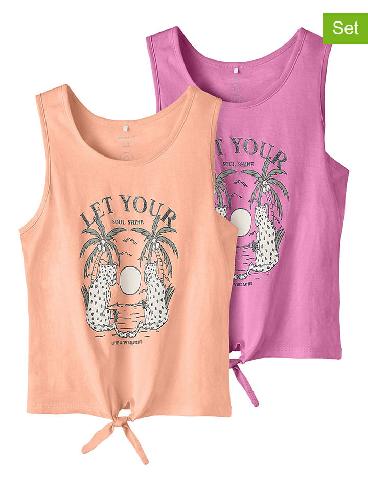 name it 2er-Set: Tops in Orange/ Pink günstig kaufen