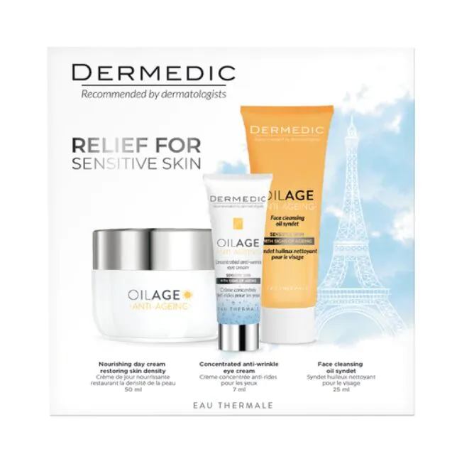Dermedic Oilage Set Dnevna krema + Čišćenje lica Syndet + Krema za oči