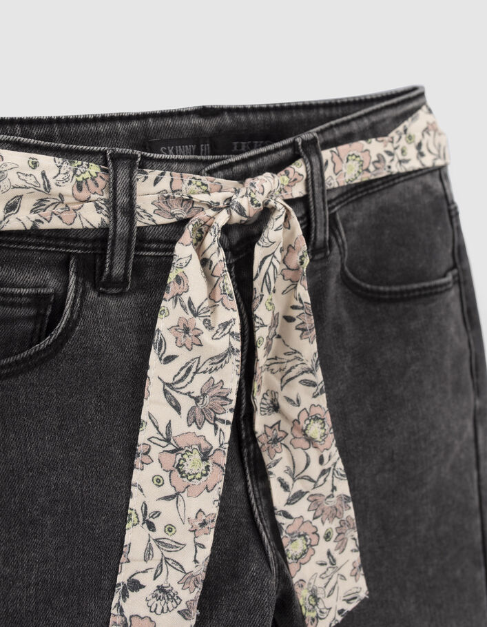 Jean SKINNY gris avec ceinture-foulard fille